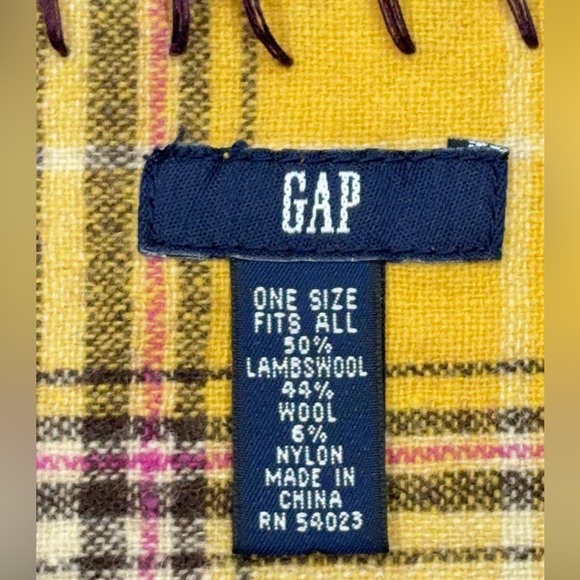 GAP Patchwork Wool Scarf Yellow Plaid One Size Lambswool Blend - Picture 2 of 8